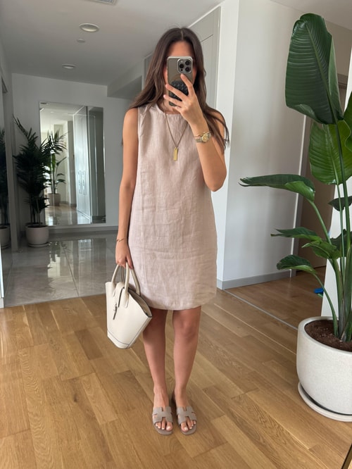 Lilly Basic Keten Elbise-Taş