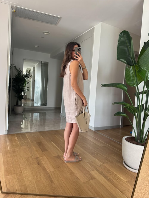 Lilly Basic Keten Elbise-Taş