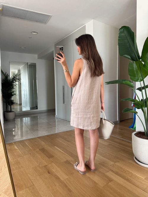 Lilly Basic Keten Elbise-Taş