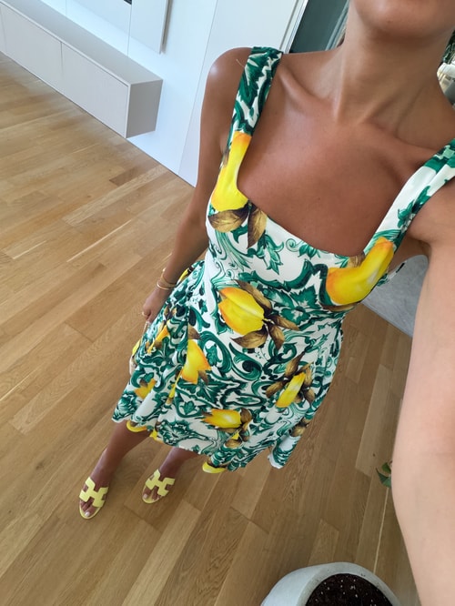 Limon Baskılı Mini Elbise 