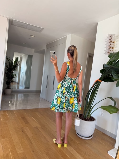 Limon Baskılı Mini Elbise 