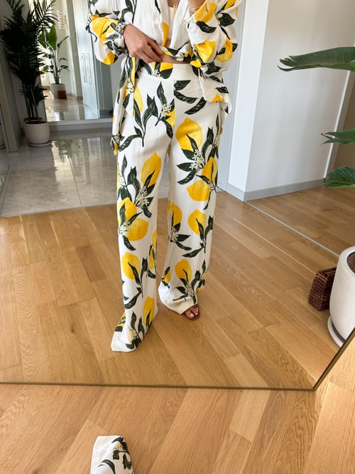 Limon Desenli Kimono Pantolon Takım
