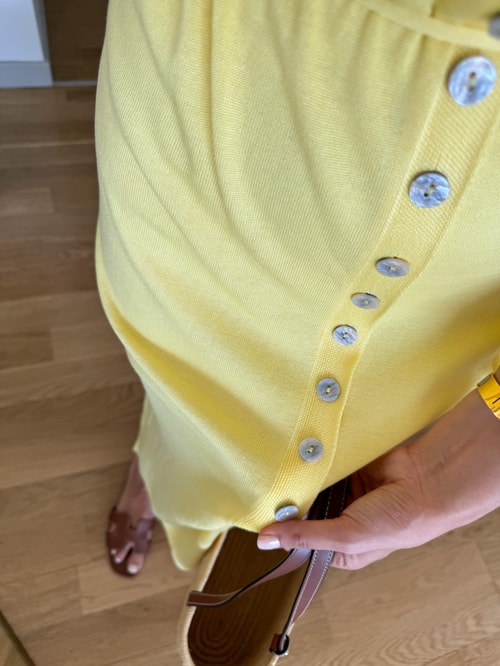 Limon Sarı Beli İpli Düğmeli Triko Elbise