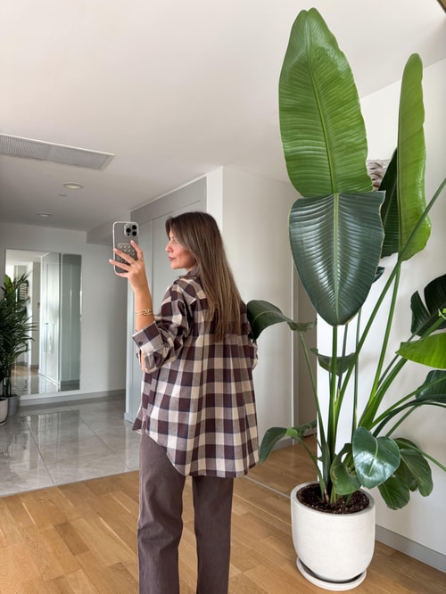 Linda Kahve Bej Ekoseli Gömlek 