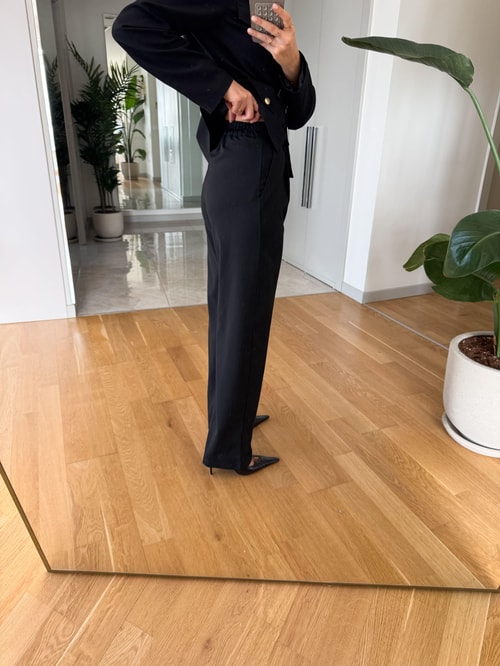 Lisa Gold Düğmeli Kemerli Ceket Pantolon Takım- Siyah