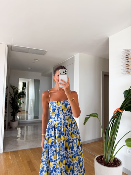 Lola Limon Desen Midi Elbise - Mavi