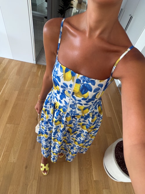 Lola Limon Desen Midi Elbise - Mavi