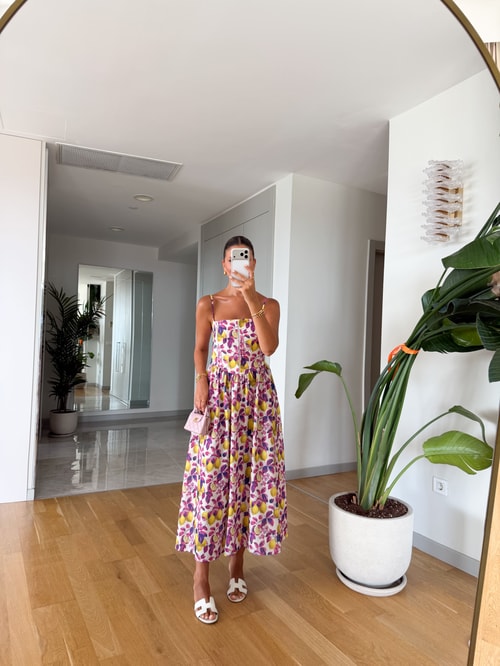 Lola Limon Desen Midi Elbise - Pembe