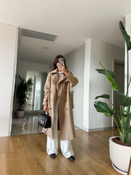 Lola Premium Kemerli Trençkot -Camel