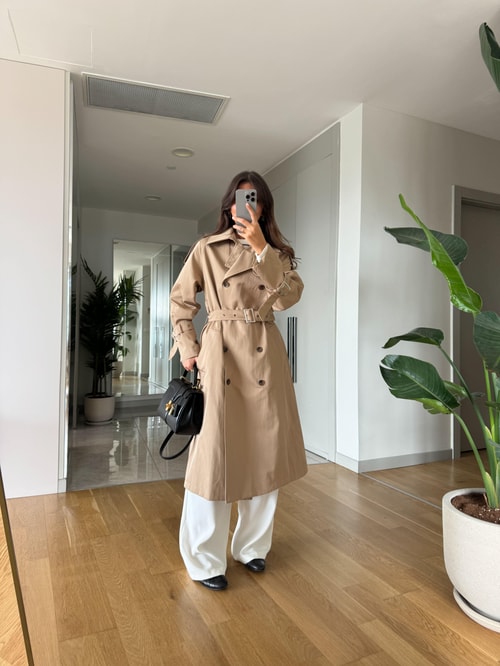 Lola Premium Kemerli Trençkot -Camel
