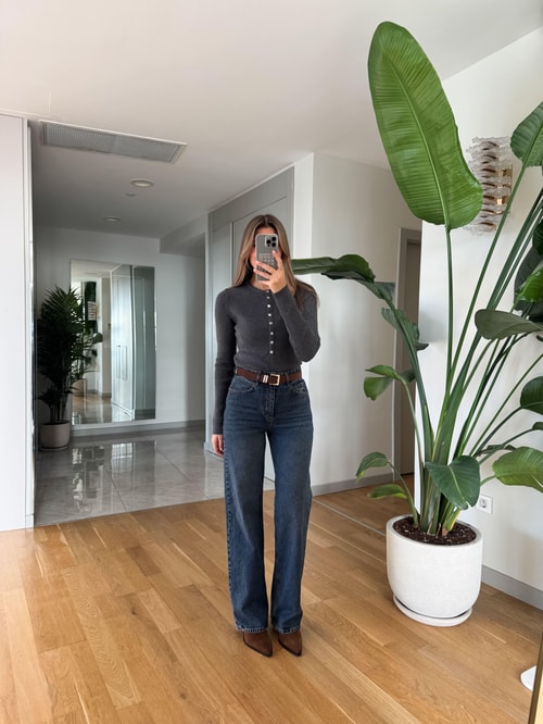 Lucas Kemerli Wide Leg Jean - Mavi 