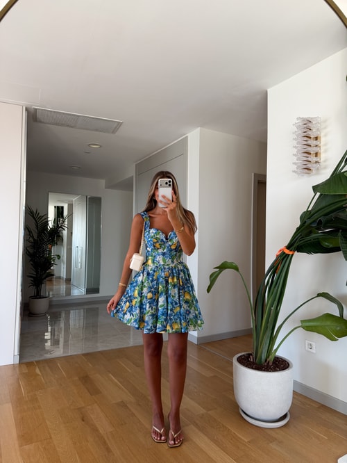 Lucy Desenli Mini Elbise - Mavi 