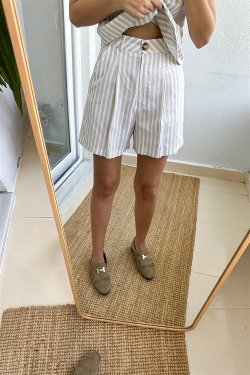 Luiza Çizgili Takım-Bej