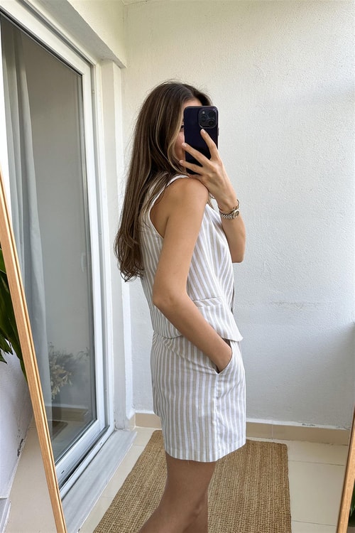 Luiza Çizgili Takım-Bej