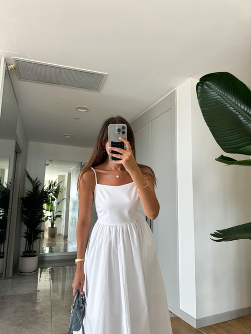 Lukas İp Askılı Premium Poplin Elbise-Beyaz