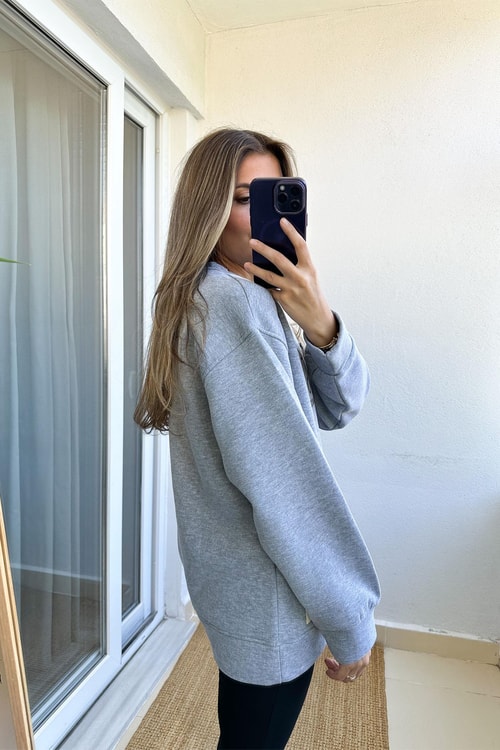 Manhattan Nakışlı Sweatshirt-Gri