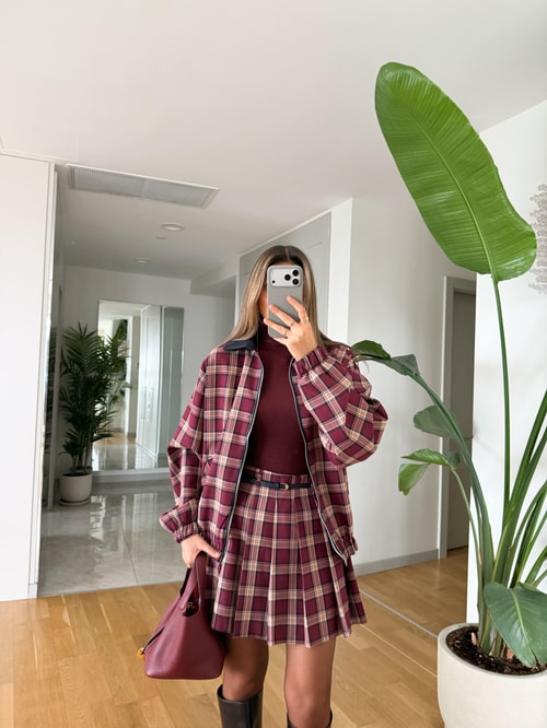 Marita Ekose Desen Bomberli Ceket - Bordo