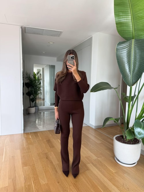 Marsel Fitilli Triko Takım - Kahve