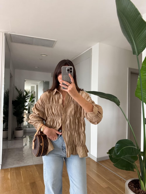 Massi Buruşuk Kumaş Gömlek -Camel