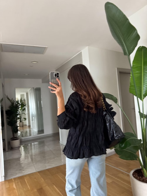 Massi Buruşuk Kumaş Gömlek -Siyah