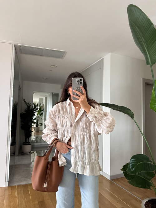 Massi Buruşuk Kumaş Gömlek -Taş