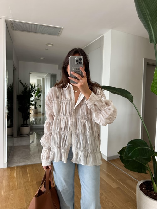 Massi Buruşuk Kumaş Gömlek -Taş