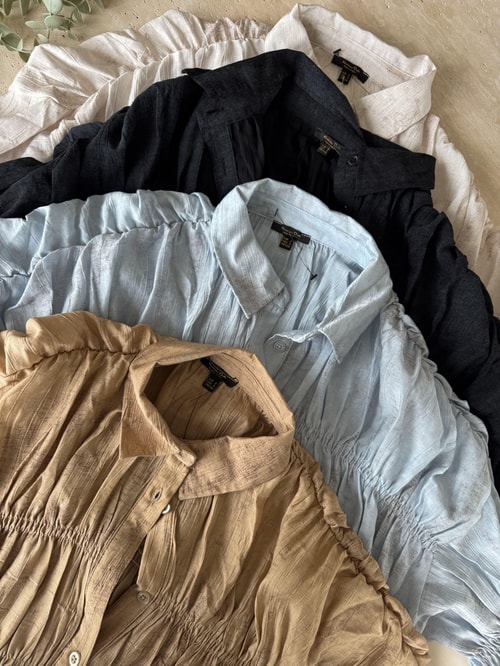 Massi Buruşuk Kumaş Gömlek -Taş