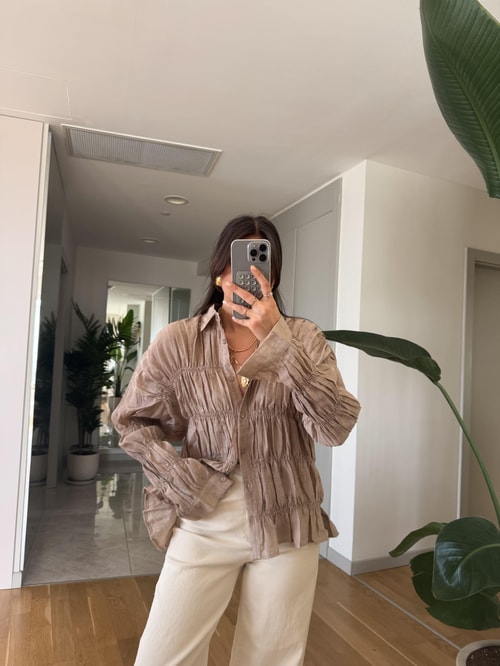 Massi Buruşuk Kumaş Gömlek- Vizon