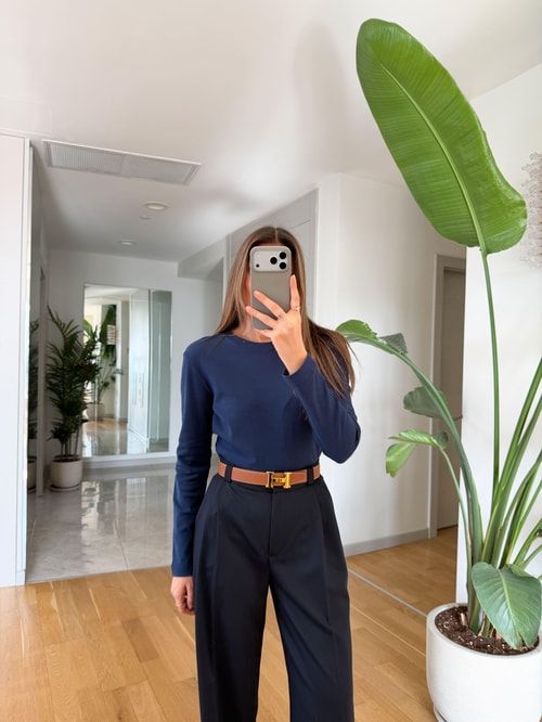 Massimo Uzun Kol Basic Bluz - İndigo 