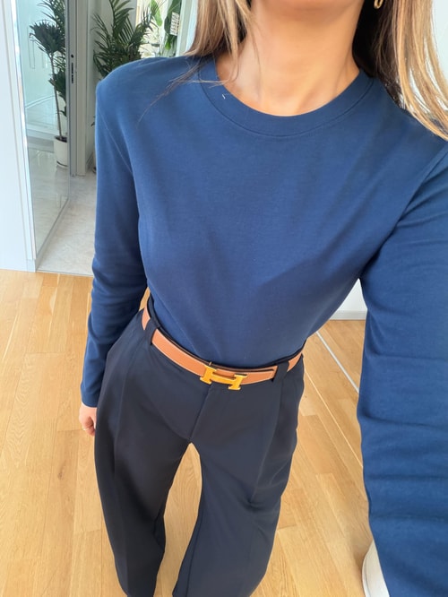 Massimo Uzun Kol Basic Bluz - İndigo 