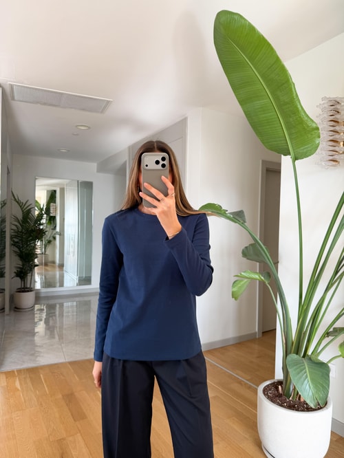 Massimo Uzun Kol Basic Bluz - İndigo 