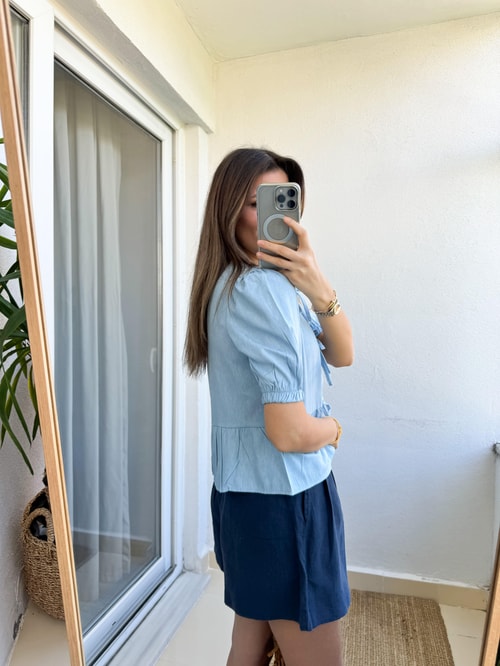 Mavi Bağlamalı Tensel Bluz