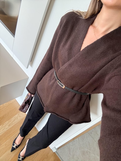 Maxim Kesim Kruvaze Hırka - Kahve