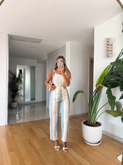 Maya Çizgili Jean - Ekru
