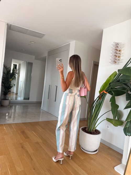 Maya Çizgili Jean - Ekru