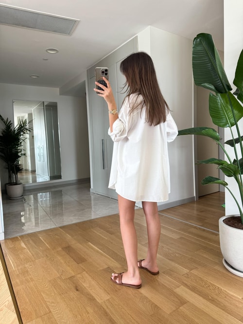 Megan Tek Cepli Oversize Gömlek-Beyaz