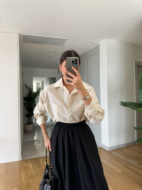 Megan Tek Cepli Oversize Gömlek-Ekru