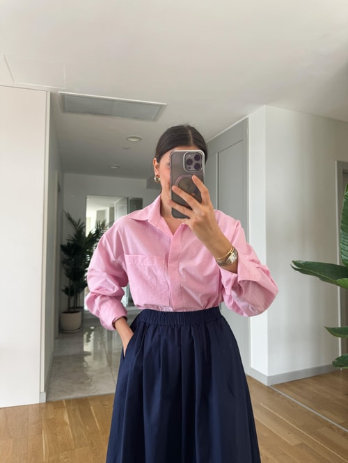 Megan Tek Cepli Oversize Gömlek-Pembe