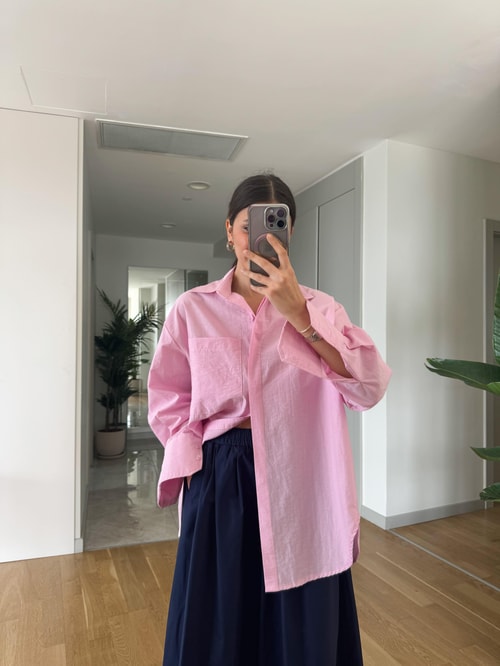Megan Tek Cepli Oversize Gömlek-Pembe