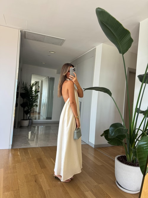 Melina Halter Yaka Elbise - Ekru
