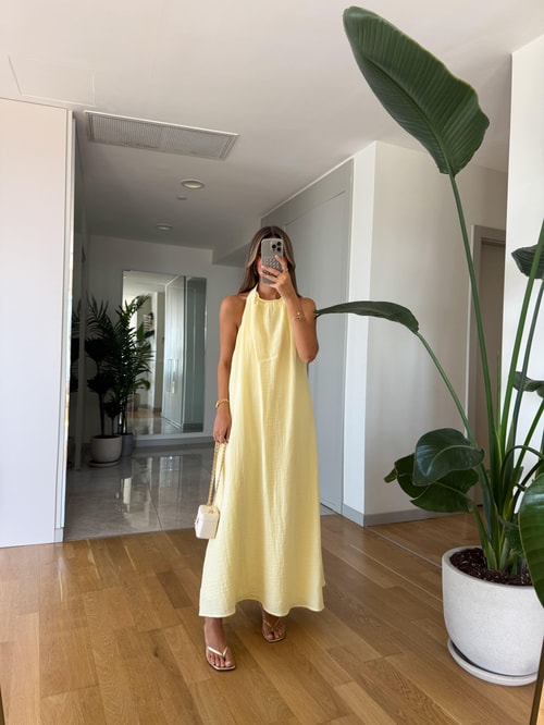 Melina Halter Yaka Elbise -Sarı