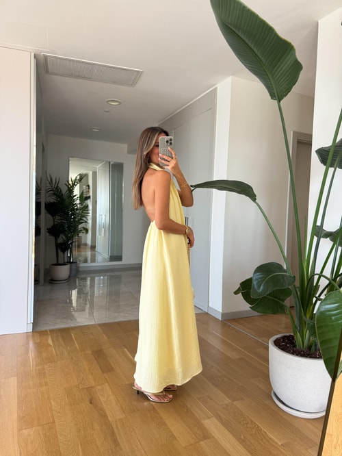 Melina Halter Yaka Elbise -Sarı