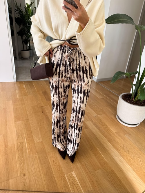 Messy Desenli Saten Pantolon 