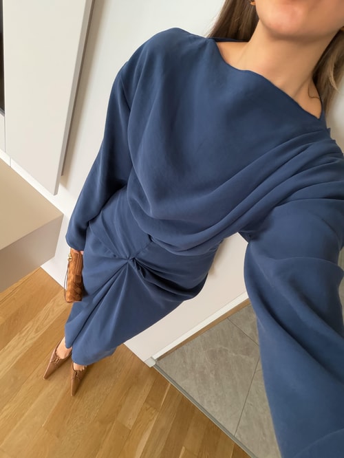 Mina Drapeli Tensel Etek Bluz Takım - İndigo