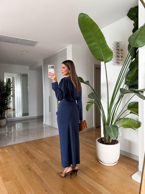 Mina Drapeli Tensel Etek Bluz Takım - İndigo