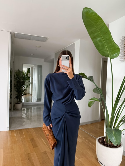 Mina Drapeli Tensel Etek Bluz Takım - İndigo