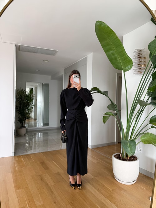 Mina Drapeli Tensel Etek Bluz Takım - Siyah