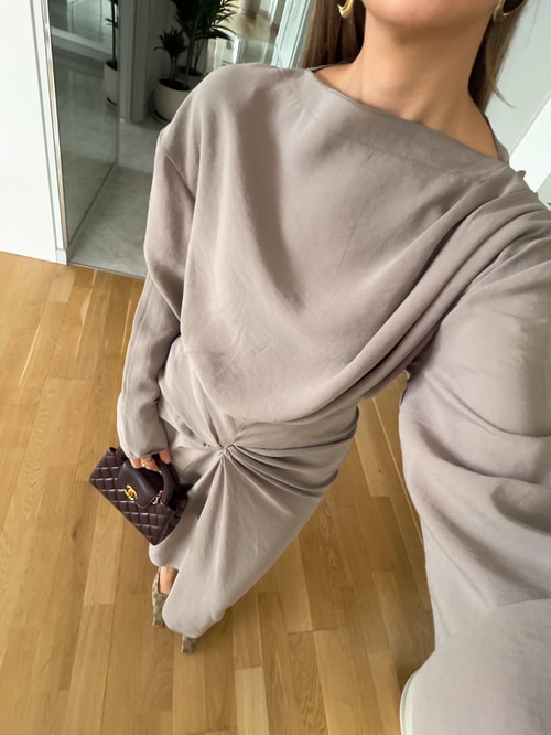 Mina Drapeli Tensel Etek Bluz Takım - Taş