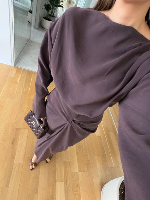 Mina Drapeli Tensel Etek Bluz Takım - Vizon