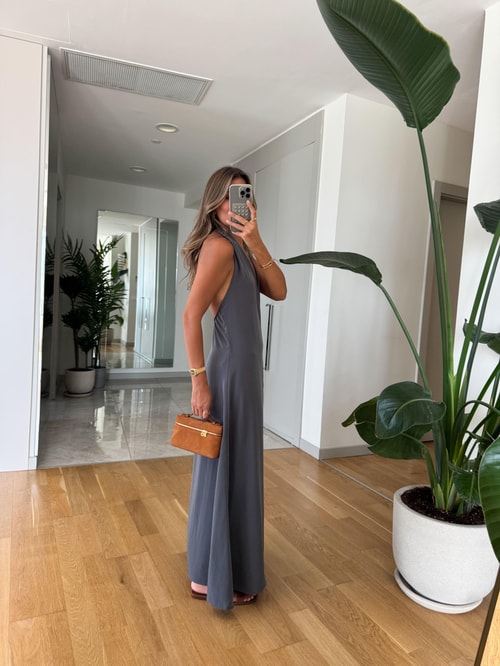 Misino Halter Yaka Elbise - Gri